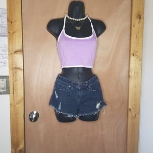 Raw hem, distressed jean shorts